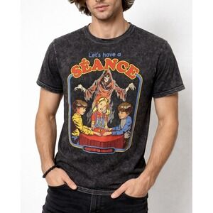 Steven Rhodes Men Black Acid Wash Séance Graphic T-Shirt Small 100% Cotton